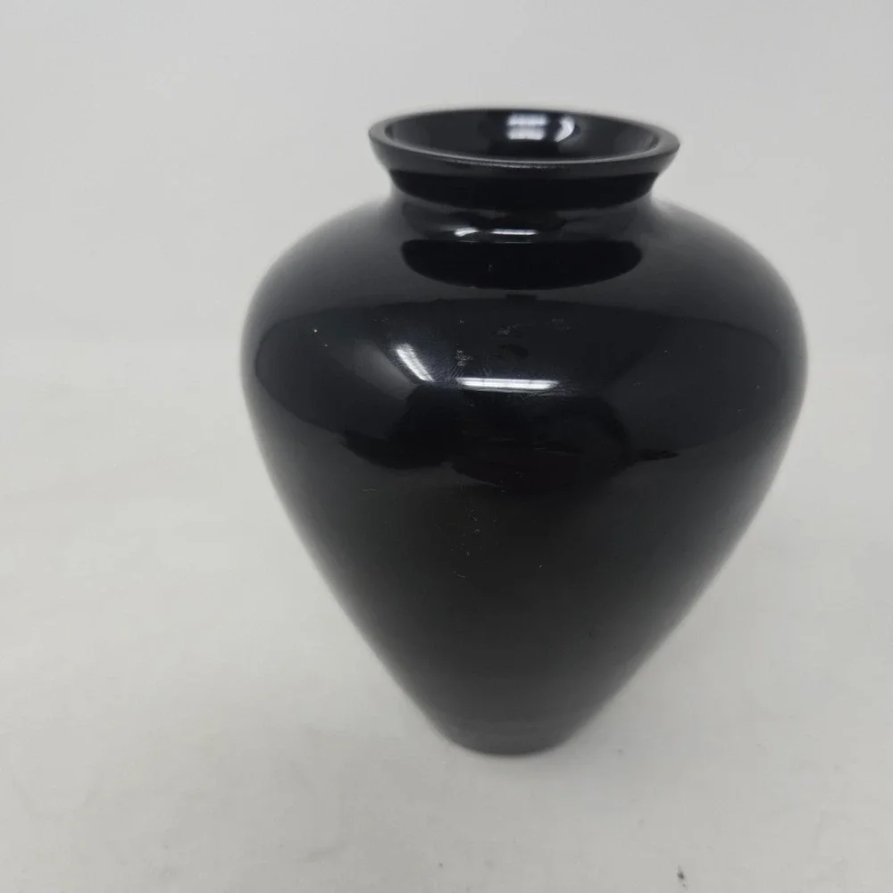 Two's Company Handblown Glass Vase Opaque‎ Black Glossy Bud Vase Modern Decor